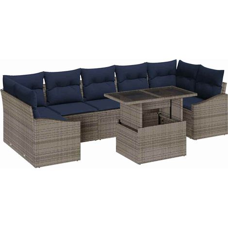Set Divano da Giardino 8 pcs Grigio Poly Rattan vidaXL