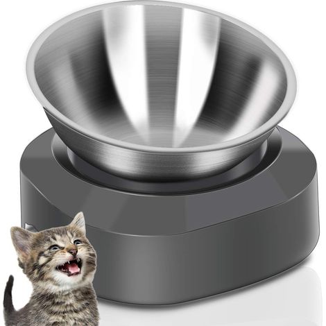 Gamelle surélevée en acier inoxydable pour chat — Pour croquettes, nourriture humide et eau — Conception anti-vomissements (1/5)