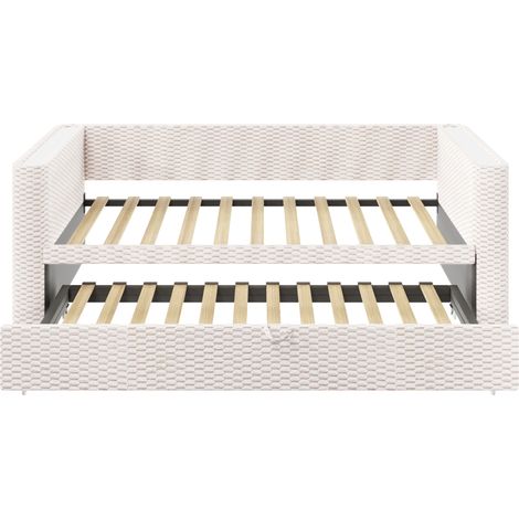 Letto estraibile multifunzione in velluto beige 90 x 200 cm con LED e rete a doghe (1/5)