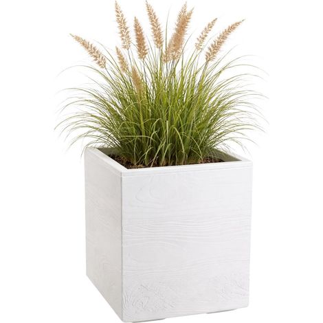 Maceta Betonique con ruedas, tablero reciclado, color crema, 40x40xh40 cm (1/5)