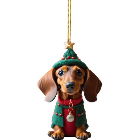1 Ornement de Noël,Chien Teckel,Suspension Intérieur Voiture,Décoration Arbre,Cadeau Fête Maison (1/5)