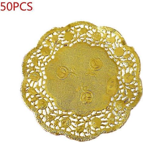 2026 50 napperons ronds en dentelle florale ajourée de 8,9 cm (3,5 pouces) - Décoration de table dorée à faire soi-même - Taille S (1/5)