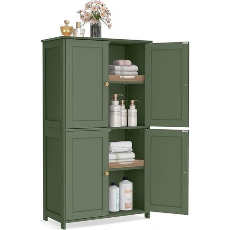 Armoire de rangement moderne salle de bain 30 x 60 x 108,5 cm avec 2 étagères réglables style shaker en MDF vert forêt (1/2)