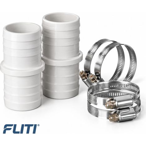 FLITI Kit de Branchement Ø 38 mm PVC Blanc - Raccord Tuyaux Piscine Hors-sol avec 2 Manchons et 4 Colliers Inoxydables Universel (1/5)