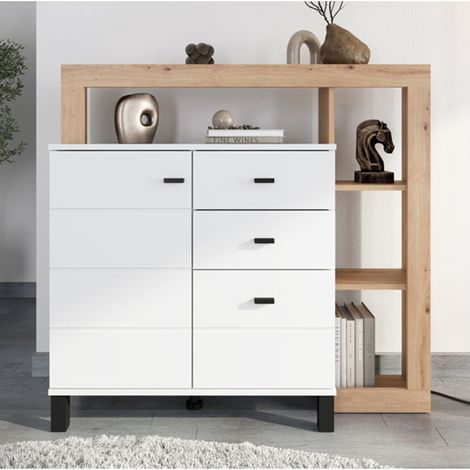 Aparador Coloni, 4 Estantes, 3 Cajones, 1 Puerta, 106x35x101 cm Blanco Mate (1/5)