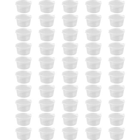 50 gobelets portion transparents avec couvercles empilables ronds anti-fuite 50ML plastique sauce condiment pour barbecues (1/5)