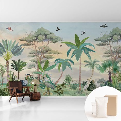 Tapete Vliestapete mit Kleber - trendige Wanddeko - elegant Fototapete für Wohnzimmer - Schlafzimmer Exotische Flora 416x254 cm (1/5)