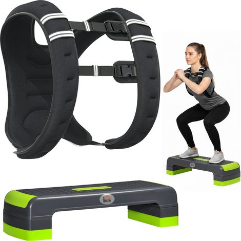 Stepper aérobic - HOMCOM - avec gilet lesté 5 kg, hauteur réglable 3 niveaux - polypropylène - 78x28x20cm - gris