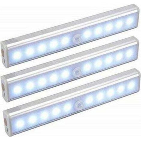 Ensemble de trois lampes LED, sans fil, rechargeable par USB, magnétique, avec détecteur de présence, portable. Peut servir de lampe de penderie, de lampe de secours, de veilleuse pour enfants ou de l