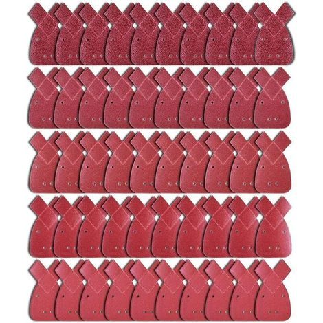Lot de 50 feuilles abrasives (10 feuilles de ponçage triangulaires), grains 40/60/80/120/240, compatibles avec la ponceuse orbitale Black & Decker Detail. (1/5)