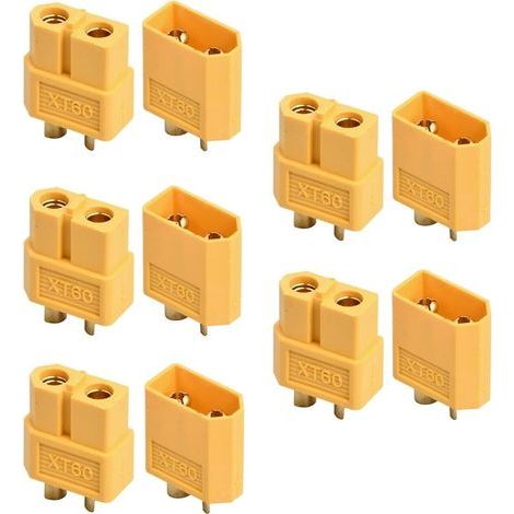 Lntyq Lot de 10 connecteurs XT60, connecteurs de batterie XT60, prise de connecteur de batterie XT60 pour véhicule jouet à batterie RC, 5 connecteurs mâles et 5 connecteurs femelles (1/4)