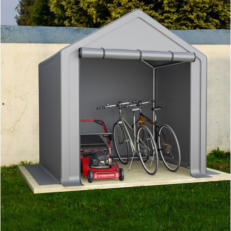 Abri de jardin 190x170x200 cm gris en acier avec bâche PE imperméable et porte enroulable (1/5)