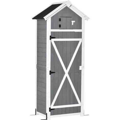 Armario de jardín de madera gris oscuro con puerta y techo 78 x 52,5 x 182 cm (1/5)