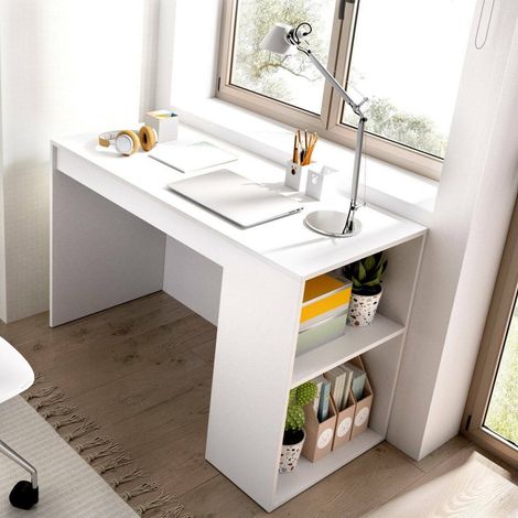 Dmora - Escritorio Arianella, Escritorio multiusos, Mesa de oficina para PC, El plan de trabajo, 115x50 h74 cm, Blanco (1/5)