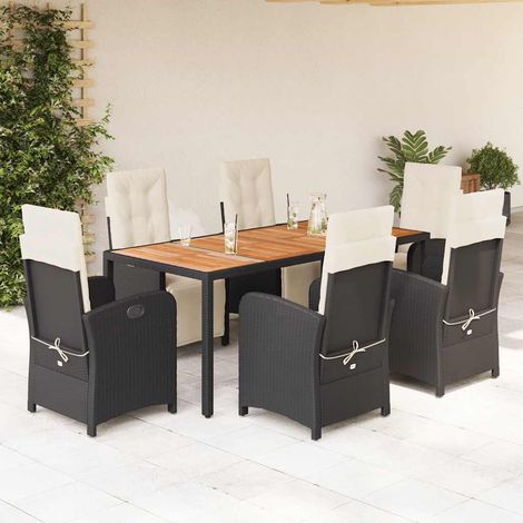 Ensemble repas de jardin 7 pièces en résine tressée noir avec table et 6 fauteuils inclinables - PANGIVO (1/5)