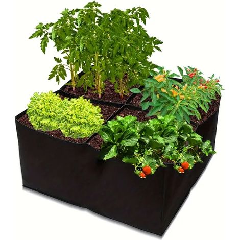 Sacs de plantation non tissés – matériau respirable – résistants au gel et uv – bac de plantation 4 compartiments, pour herbes, fleurs et légumes, 60×60×30 cm (1/5)
