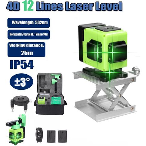 Livella laser 360° x 3, autolivellante, verde, per cantieri edili, con linee incrociate verticali e orizzontali, IP54, con borsa protettiva e 2 batterie, verde (1/5)