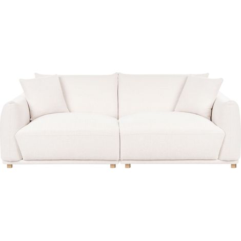 Canapé Moderne en Tissu 3 Places avec Coussins Décoratifs et Pieds en Bois Blanc Cassé Jubek (1/5)