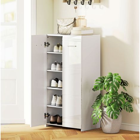 Meuble à chaussures 55x36x108 cm blanc brillant en bois avec étagères réglables (1/2)