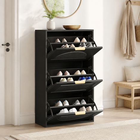 MEUBLIV Mobile portascarpe nero 60x24x114 cm – 3 ante a ribalta, salvaspazio (1/5)