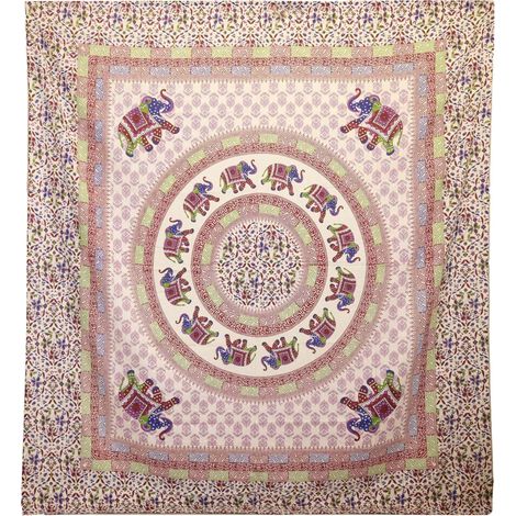 Tapiz  Pared - Mandala Elefante - Violeta/Azul sobre Crema