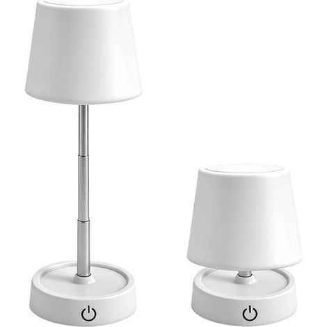 Lampe de bureau à 2 LED - Veilleuse - Lampe de chevet - Lampe de table - Lampe de bureau à hauteur réglable - Rechargeable par USB - Variateur tactile - Blanc - Plastique blanc (1/5)