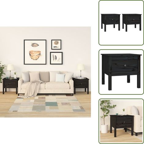 The Living Store Mesa auxiliar 2 uds de madera maciza de pino negro 50x50x49 cm - Mesa de centro