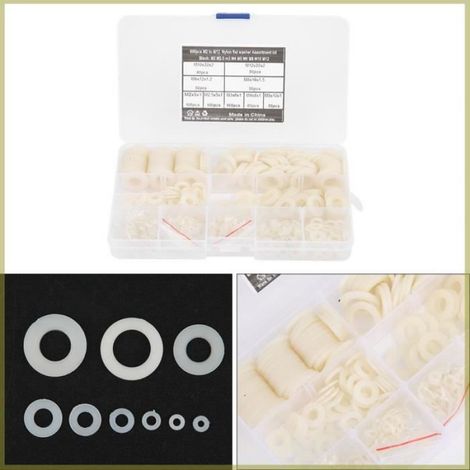 Rondelle plate - - Kit de 600 pièces - 9 tailles - Nylon - Boîte transparente (1/4)