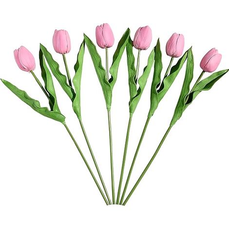 6 grandes tulipes artificielles roses en soie, 45 cm, pour la décoration intérieure, la cuisine et les décorations de mariage-AquaForge (1/5)