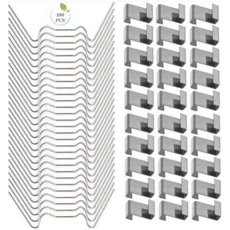 100 PCS Clips de serre pour verre, Clips de fenêtre de serre en acier inoxydable Accessoire pour serre(50 PCS 304 Clips de fil en acier inoxydable W, 50 PCS de chevauchement en acier inoxydable (1/4)