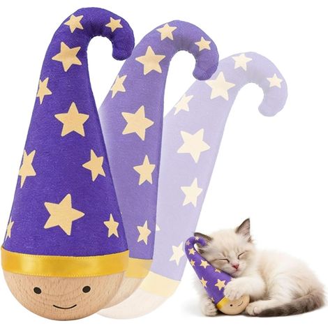 Jouet pour Chat en Bois interactif avec Herbe à Chat, Jouet interactif pour Chat d'intérieur, Jouets pour Chat d'intérieur Chasseur oscillant Auto-redressant Violet (1/5)