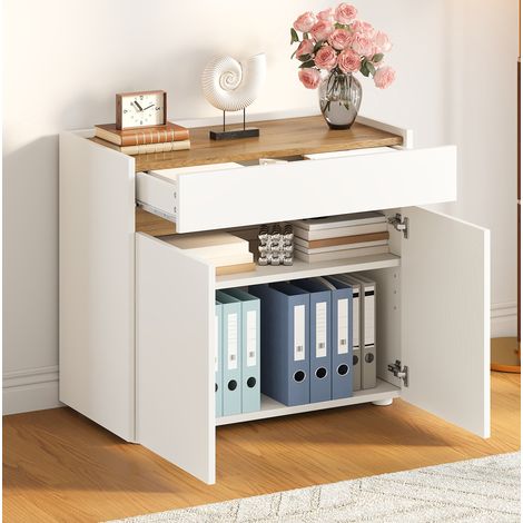 Armario archivador blanco de aglomerado 80 x 40 x 70 cm con cajón y estantes regulables OKWISH (1/5)