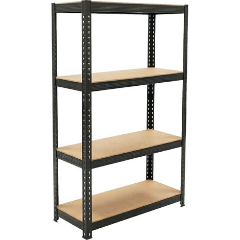 Brace 75 - Metallregal 150x73x30 cm 4 Böden maximale Belastung 700 kg Garagenregal aus Metall und MDF Schwarz