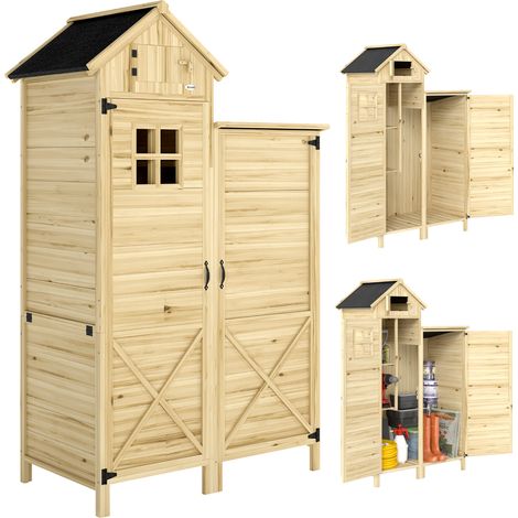 Doppelter hölzerner Gartenschuppen 106x57x167cm, Außenschrank mit herausnehmbaren Regalböden und Asphalt-Dach, natürliche Aufbewahrung für Werkzeuge und Pflanzen.