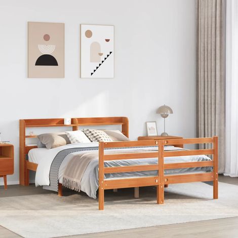 Bed Frame without Mattress Wax Brown 120x190 cm Small Double Solid Wood Pine vidaXL (1/5)
