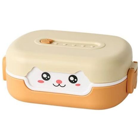 700 ml Cartoon boîte à lunch Portable boîte à lunch 2 grille scellé boîtes de stockage des aliments bleu clair foncé mignon chat boîte à lunch（jaune） (1/2)