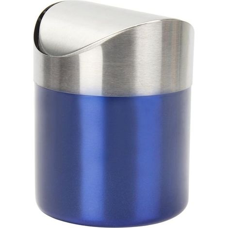 Mini Poubelle en Acier Inoxydable avec Couvercle de Balanoire Pratique pour Bureau Table Voiture Chambre (Bleu) (1/5)