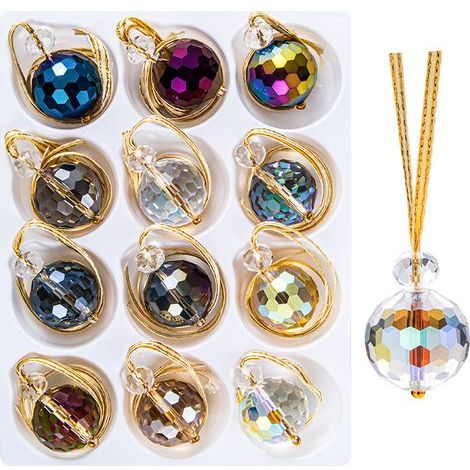 Set mit 12 Weihnachtskugeln (22 mm), Christbaumschmuck, Kristallkugeln, Sonnenfänger, Anhänger, Regenbogen-Prismenkugeln (1/5)