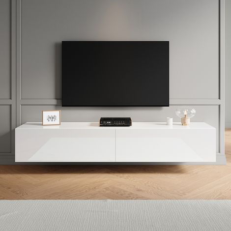 ELEGANT Soft Close TV Stand with Drawer, Wall-Mounted/Floor Standing, Modern White High Gloss TV Stand Suitable for Living Room and Bedroom, 1800x400x300mm (1/5)