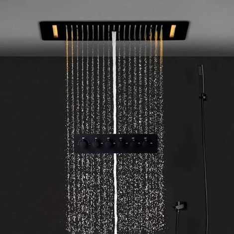 Ciel de pluie led thermostatique noir, Monza (1/5)