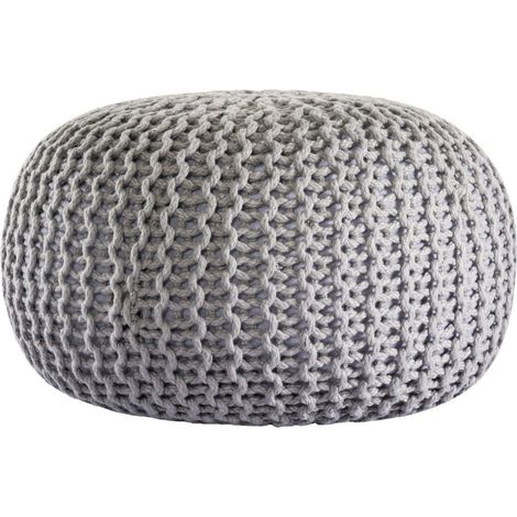 Pouf de Jardin Extérieur et Intérieur Aspect Tricot Plastique Recyclé Imperméable Ø 55 cm - PANGIVO