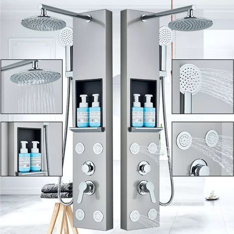 Zamery – Colonne de douche hydromassante en acier inoxydable 304 – 4 jets jacuzzi – Finition noire résistante aux rayures – Installation facile