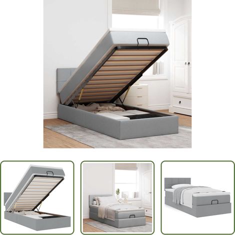 vidaXL Stauraum - Ottoman-Bett mit Matratze Hellgrau 80x200 cm Stoff (1/5)