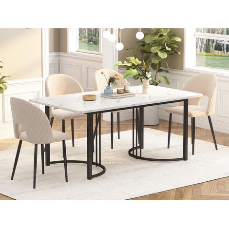 Modernluxe – Table de salle à manger rectangulaire 140x80cm – pieds réglables – structure en métal – placage marbre blanc et noir – cadre robuste MDF