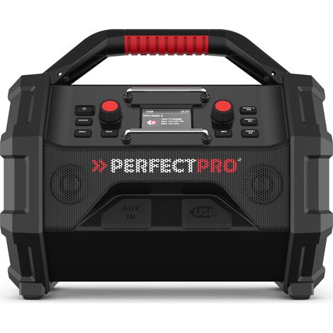 Radio de chantier ROCKTAGON 18V – DAB+ FM Bluetooth – 16h autonomie – IP65 – Son surround avec 4 haut-parleurs – Perfectpro