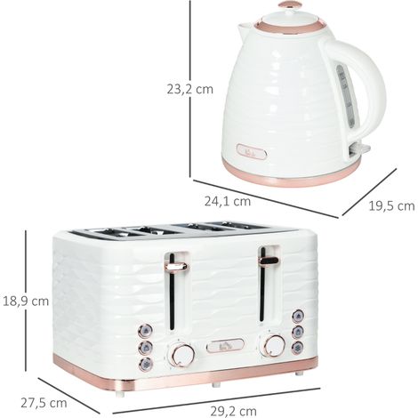 Ensemble grille-pain et bouilloire 2-en-1, 7 réglages de dorure, mode décongélation et réchauffage, finition blanc crème. (1/5)