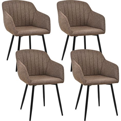 GOEURVANT Lot de 4 Chaises de Salle à Manger Marron Moka - Tissu Texturé, Design Ergonomique avec Accoudoirs, Rembourrage Épais, Pieds en Métal avec Patins Réglables, 150 kg