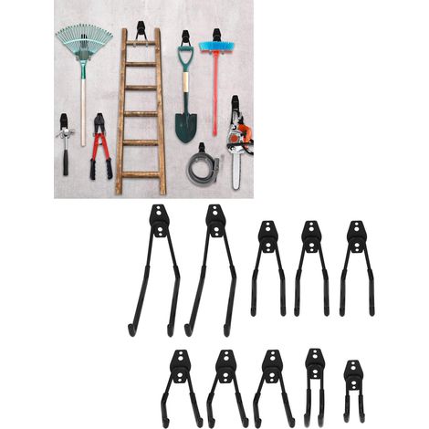 Set mit 10 Garagenhaken aus Eisen, robuste und praktische Doppelhaken zur Aufbewahrung von Elektrowerkzeugen, Leitern, Fahrrädern und sperrigen Gegenständen. (1/5)