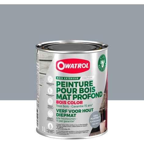 Owatrol-BOIS COLOR-Peinture pour bois extérieur opaque - Finition Mate-Gris Platine RAL 7045 1 litre