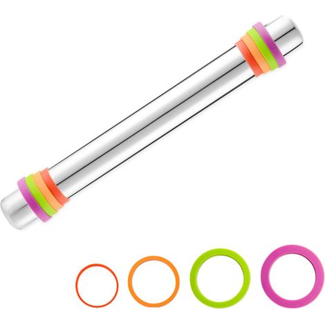 Rouleau à pâtisserie antiadhésif en acier inoxydable de qualité alimentaire avec anneau d'épaisseur amovible et réglable, disponible en 4 tailles, convient pour la pizza, la pâte, les biscuits, le fon (1/5)
